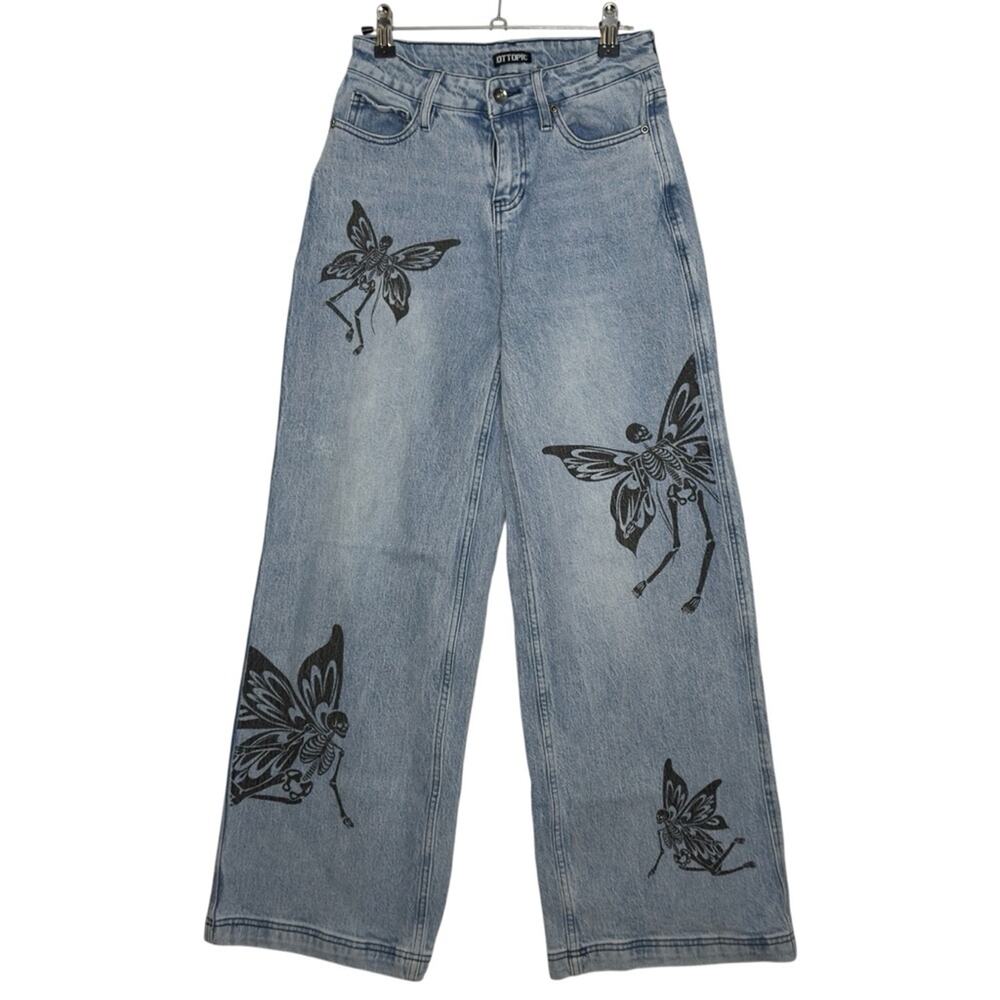 Hot Topic‎ Sweet Society Skeleton Fairy Jeans Baggy Wide Leg Whimsy Goth Size 1